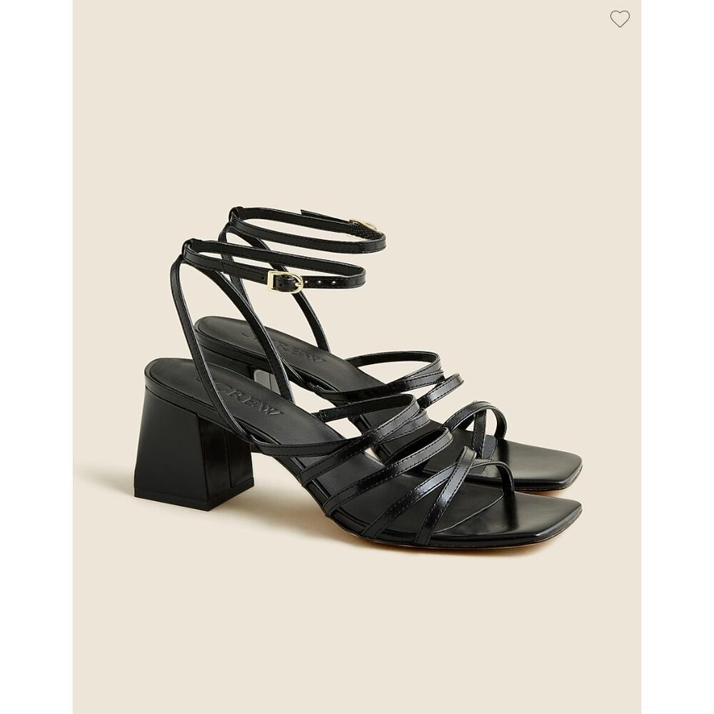 J.Crew LAYNE Leather Strappy Ankle Sandals Block Heels CA057 Black 9 M NWB $148